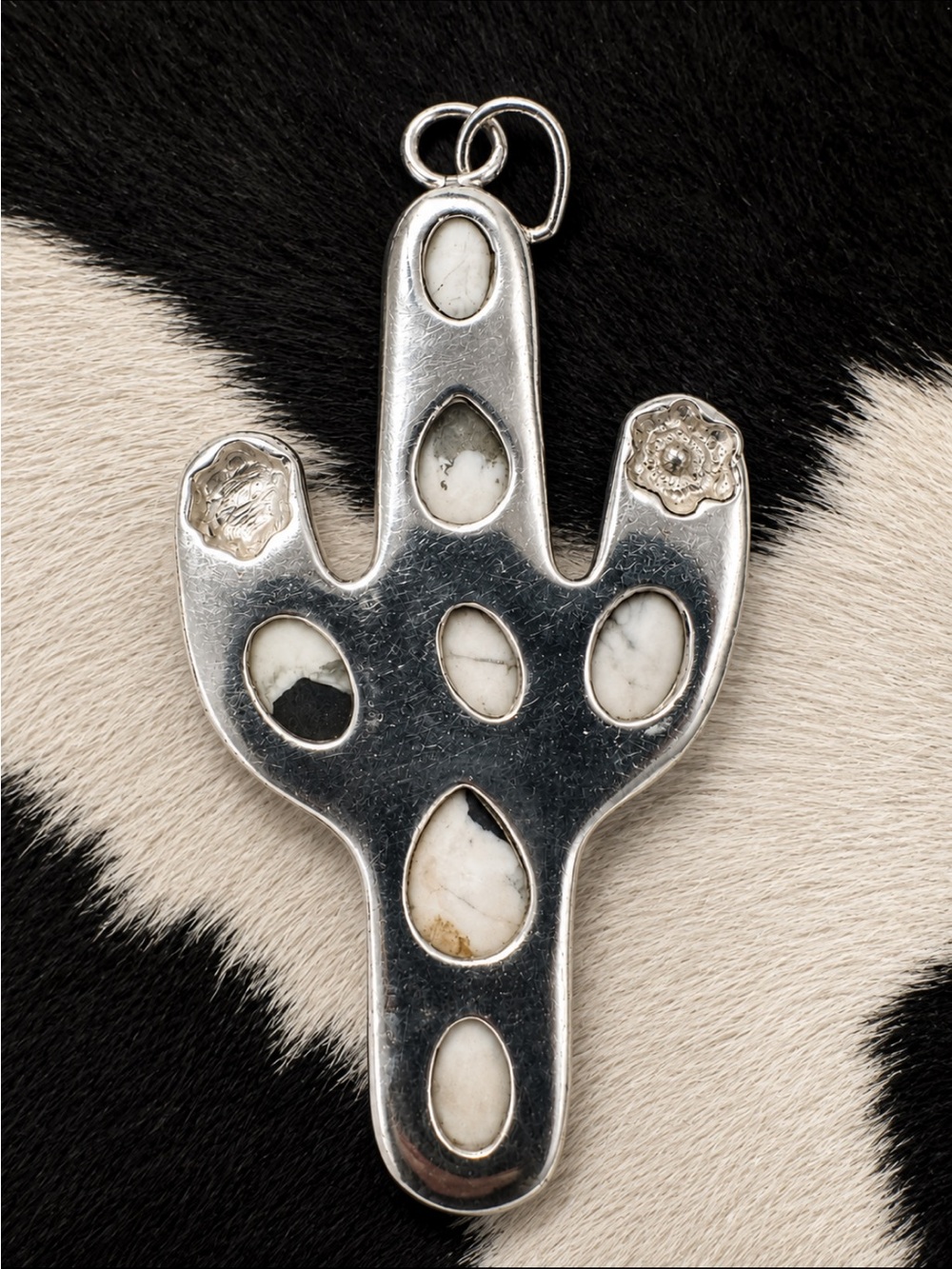 Sterling Silver and Genuine White Buffalo Cactus Pendant - Picture 3 of 3